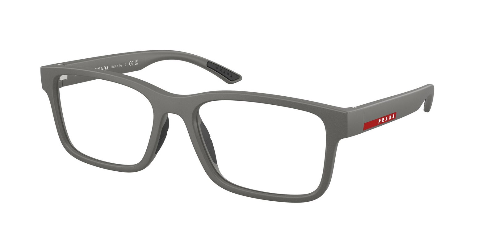 Das Bild zeigt die Prada Linea Rossa Fassung PS01RV 16X1O1 leicht seitlich., Zubehor, Brillen